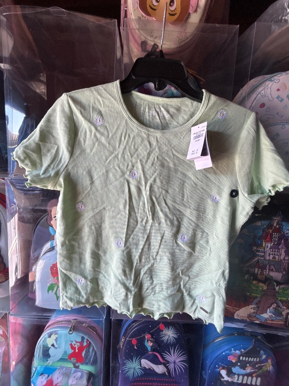 Hollister Baby Tee Ribbed Crop Top Green Floral Medium